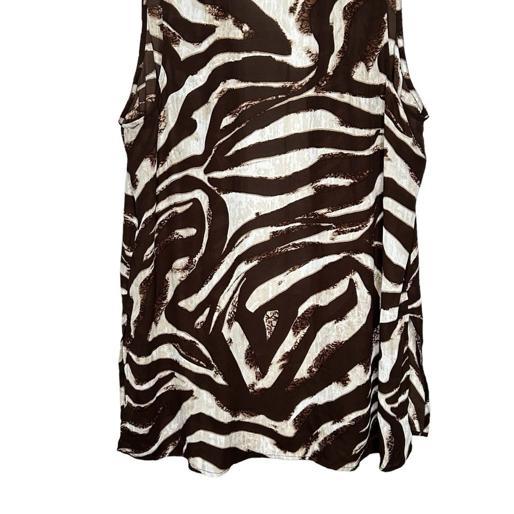 Susan Graver Brown/White Animal Print Chiffon Sleeveless Open Style Vest 16 - Picture 6 of 11